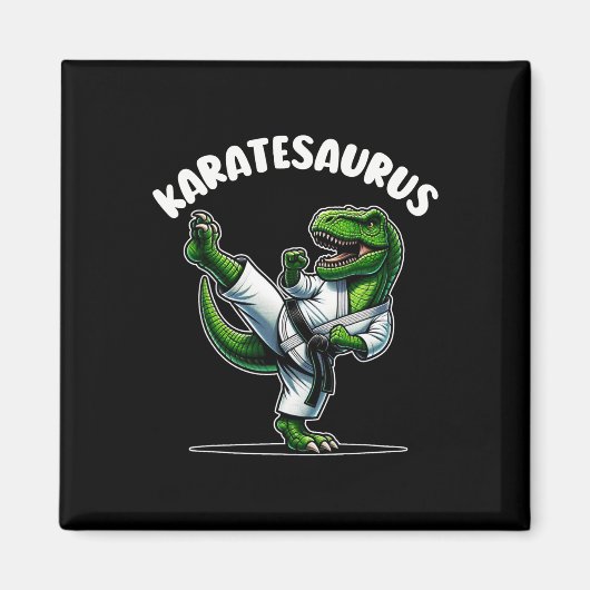 Funny Karatesaurus Dinosaur T Rex In Karate Gi Bla マグネット (正面)