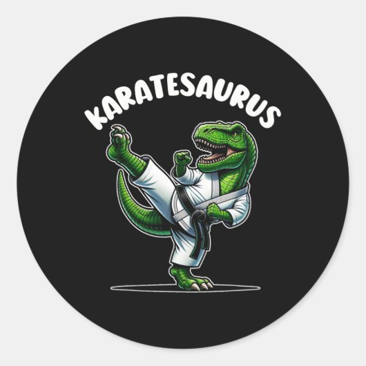 Funny Karatesaurus Dinosaur T Rex In Karate Gi Bla ラウンドシール (正面)
