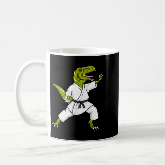Funny Karatesaurus T-rex Dinosaur Karate Samurai D コーヒーマグカップ (左)
