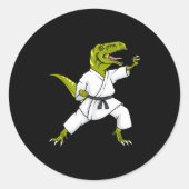 Funny Karatesaurus T-rex Dinosaur Karate Samurai D ラウンドシール (正面)