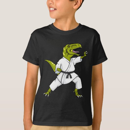 Funny Karatesaurus T-rex Dinosaur Karate Samurai D Tシャツ (正面)
