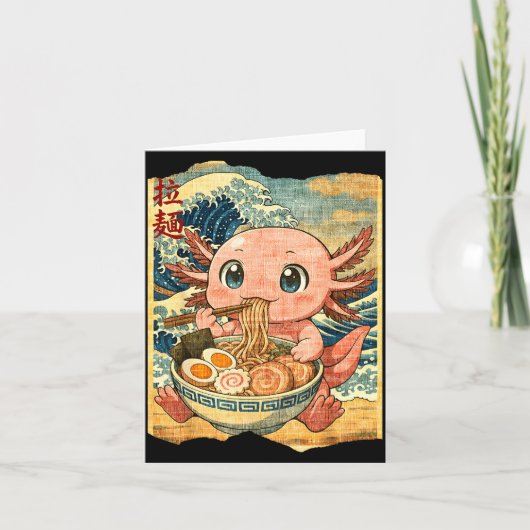 Funny Kawaii Axolotl Ramen Noodle Bowl Japanese Wa カード (正面)