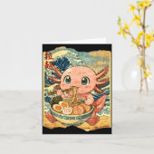 Funny Kawaii Axolotl Ramen Noodle Bowl Japanese Wa カード (黄色い花)