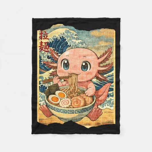 Funny Kawaii Axolotl Ramen Noodle Bowl Japanese Wa フリースブランケット (正面)