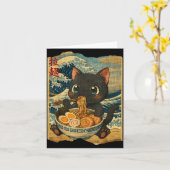 Funny Kawaii Black Cat Ramen Noodle Bowl Japanese  カード (黄色い花)
