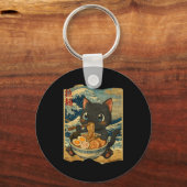 Funny Kawaii Black Cat Ramen Noodle Bowl Japanese  キーホルダー (正面)