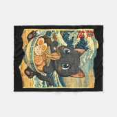 Funny Kawaii Black Cat Ramen Noodle Bowl Japanese  フリースブランケット (正面(横))