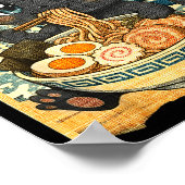 Funny Kawaii Black Cat Ramen Noodle Bowl Japanese  ポスター (角)