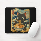 Funny Kawaii Black Cat Ramen Noodle Bowl Japanese  マウスパッド (マウス)