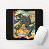 Funny Kawaii Black Cat Ramen Noodle Bowl Japanese マウスパッド (マウス)