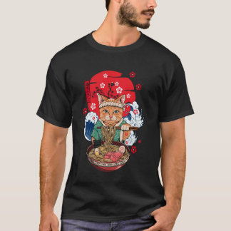 Funny Kawaii Cat Eating Ramen Noodles Anime Gift W Tシャツ