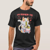 Funny Kawaii Cat Eating Ramen Tシャツ (正面)