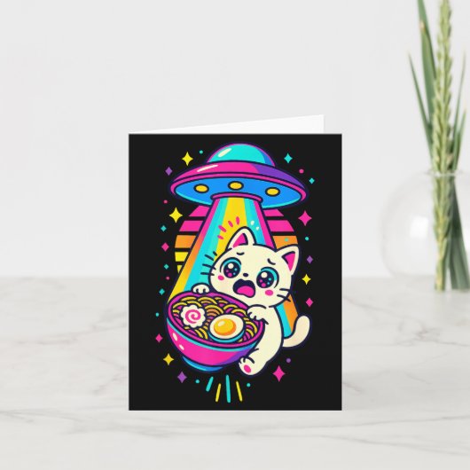 Funny Kawaii Cat Ramen Ufo Japanese Anime Women Gi カード (正面)