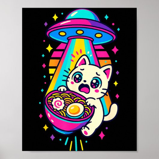 Funny Kawaii Cat Ramen Ufo Japanese Anime Women Gi ポスター (正面)