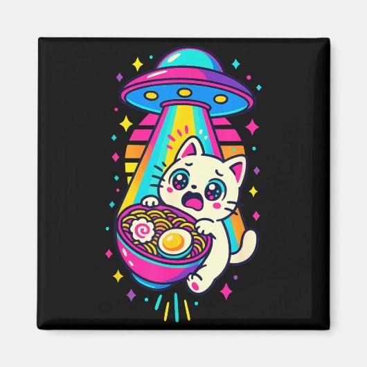 Funny Kawaii Cat Ramen Ufo Japanese Anime Women Gi マグネット (正面)