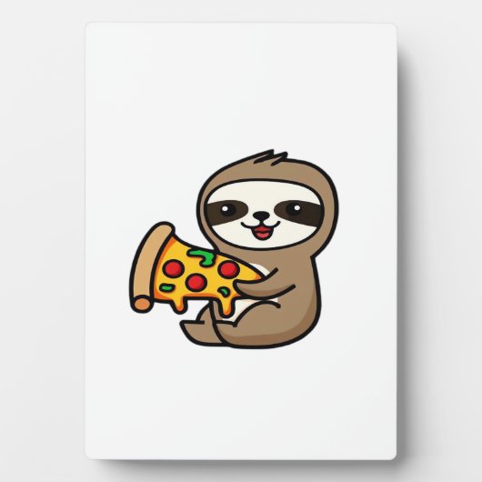 Funny Kawaii Chibi Sloth with Pizza � Cute Cartoon フォトプラーク (正面)