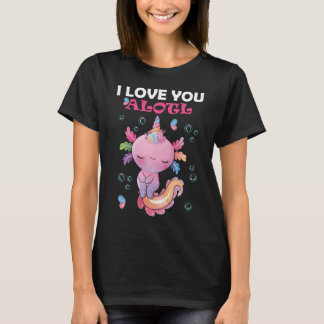 Funny kawaii pink axolotl valentine tシャツ
