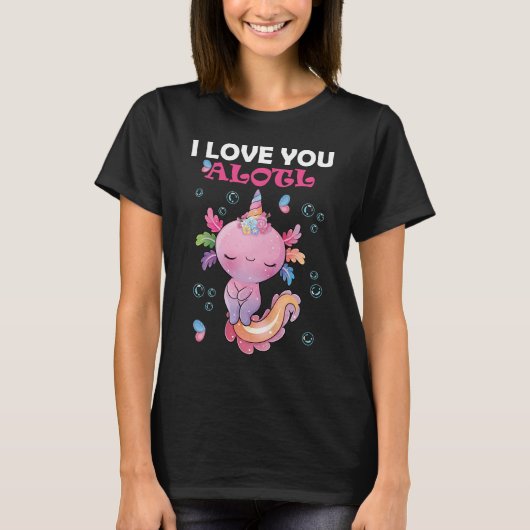 Funny kawaii pink axolotl valentine tシャツ (正面)