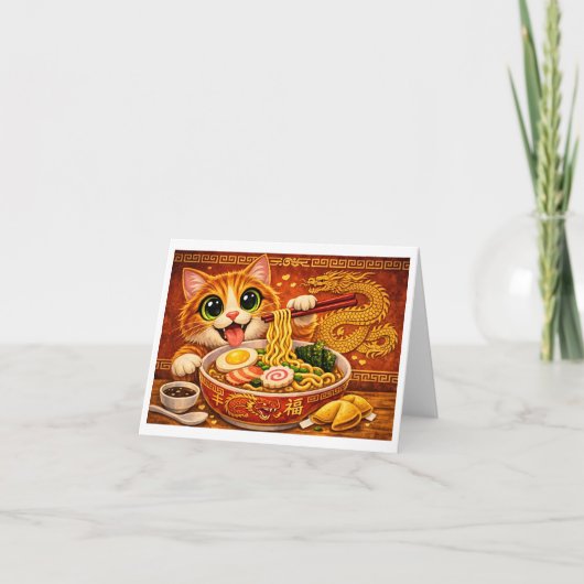 Funny Kawaii Ramen Noodles Cat Art                 サンキューカード (正面)