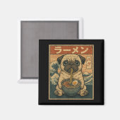 Funny Kawaii Ramen Pug Japanese Noodles Pug Eating マグネット (正面/裏面)