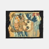 Funny Kawaii Sloth Ramen Noodle Bowl Japanese Wave フリースブランケット (正面(横))