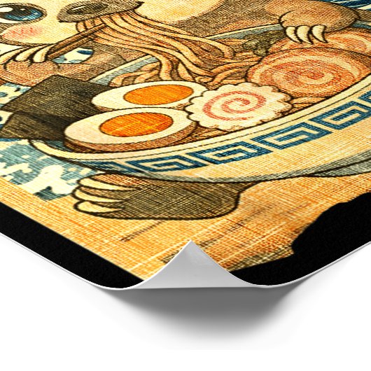 Funny Kawaii Sloth Ramen Noodle Bowl Japanese Wave ポスター (角)