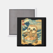 Funny Kawaii Sloth Ramen Noodle Bowl Japanese Wave マグネット (正面/裏面)