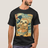 Funny Kawaii Sloth Ramen Noodle Bowl Japanese Wave Tシャツ (正面)