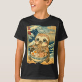 Funny Kawaii Sloth Ramen Noodle Bowl Japanese Wave Tシャツ (正面)
