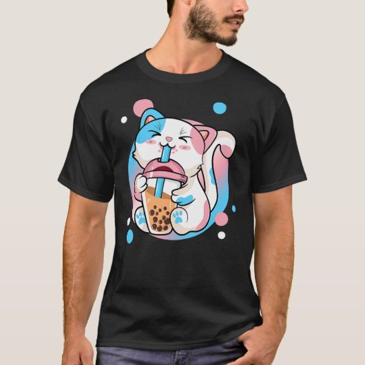 Funny Kawaii Transgender Bubble Tea Cat LGBT Ally  Tシャツ (正面)