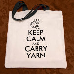 Funny Keep Calm and Carry Yarn Knitting or Crochet トートバッグ<br><div class="desc">Keep Calm and Carry Yarn... and you will do just that with your handy tote bag. Funny and unusual motto with the familiar typography, this is a unique twist on the Keep Calm text on a practical & useful reusable tote for sewing, knitting, needlepoint and crochet projects. It's earth friendly...</div>