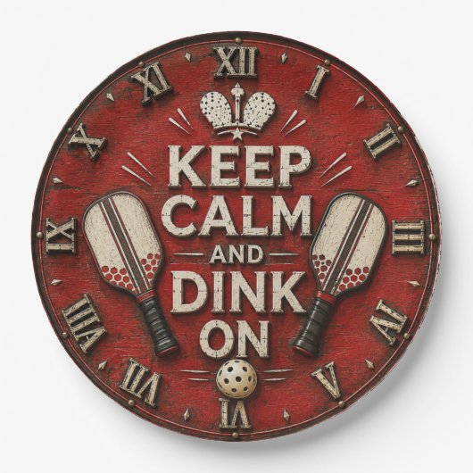 Funny Keep Calm and Dink On | Rustic Pickleball ペーパープレート (正面)