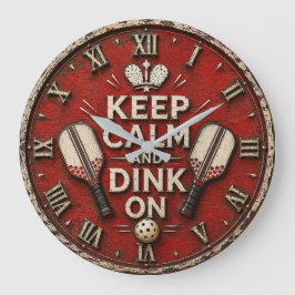 Funny Keep Calm and Dink On | Rustic Pickleball ラージ壁時計