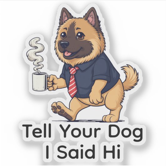 Funny Keeshond Dog Business Suit Coffee シール (正面)