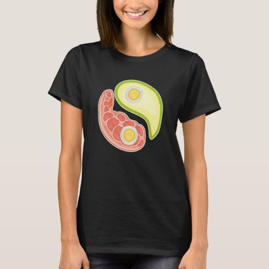 Funny Keto Diet Meat Eggs Avocado Ying Yang Zen Sy Tシャツ (正面)