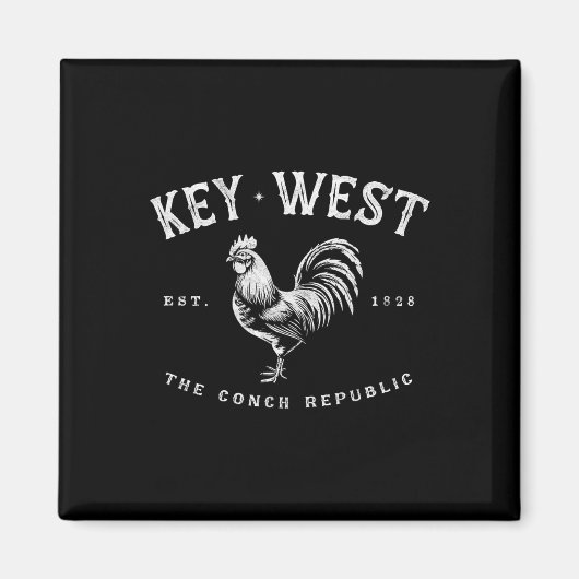 Funny Key West Rooster Chicken Sunrise Fishing Sur マグネット (正面)