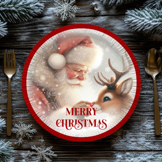 Funny Kids Holiday Plates Santa Claus Rudolph ペーパープレート