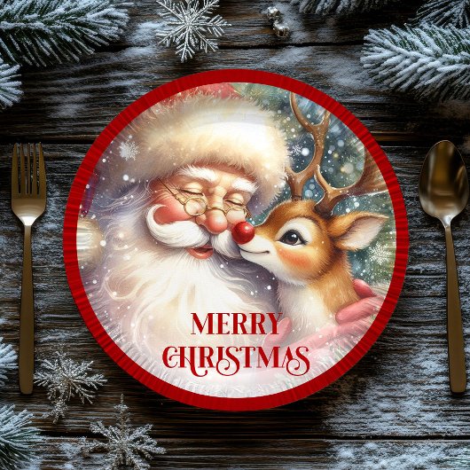 Funny Kids Santa Rudolph Holiday Party Plates ペーパープレート