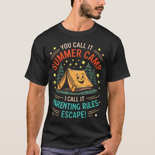 Funny Kids Summer Camp Parenting Rules Escape Tent Tシャツ (正面)