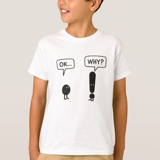 Funny Kids T-Shirt – “OK… WHY?” Minimalist Cartoon Tシャツ (正面)
