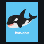 Funny killer whale orca cute cartoon illustration ポスター<br><div class="desc">This cute design features a happy smiling killer whale blowing bubbles on a blue background for fun!</div>