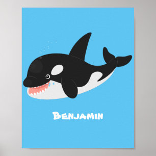 Funny killer whale orca cute cartoon illustration ポスター