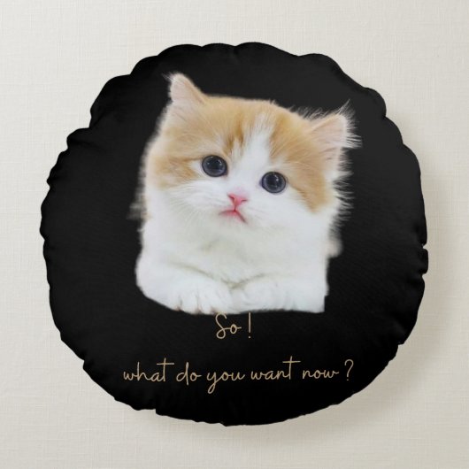 Funny Kitten Sassy Quote Round Throw Pillow ラウンドクッション (正面)