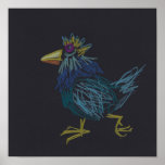 Funny Kiwi Chinese Rooster Year Birthday 24x24 P ポスター<br><div class="desc">Original and funny drawing of a young rooster (maybe a kiwi ?) with colored pencils on black background (painted with gouache). Design on 24"x24" poster. You can easily change size of the design and add texts if you need. Matching postage, greeting card, postcard and more... Perfect for an humorous Happy...</div>