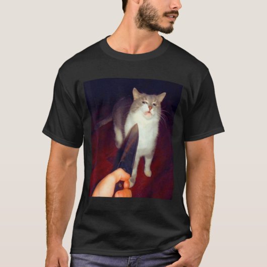 Funny Knife Cat Meme  Tシャツ (正面)