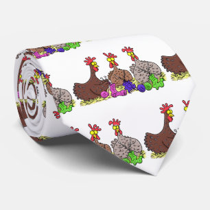Funny knitting chickens cartoon illustration ネクタイ
