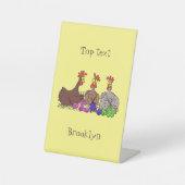 Funny knitting chickens cartoon illustration 台座サイン (正面)