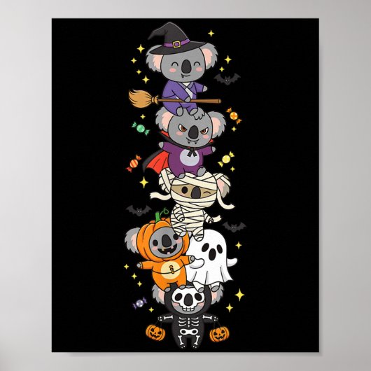 Funny Koala Witch Vampire Ghost Halloween Kids Men ポスター (正面)