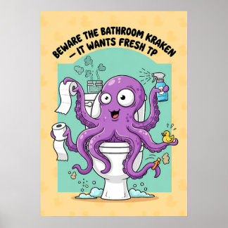 Funny Kraken Bathroom Poster ポスター