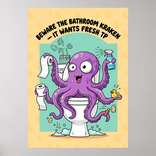 Funny Kraken Bathroom Poster ポスター (正面)